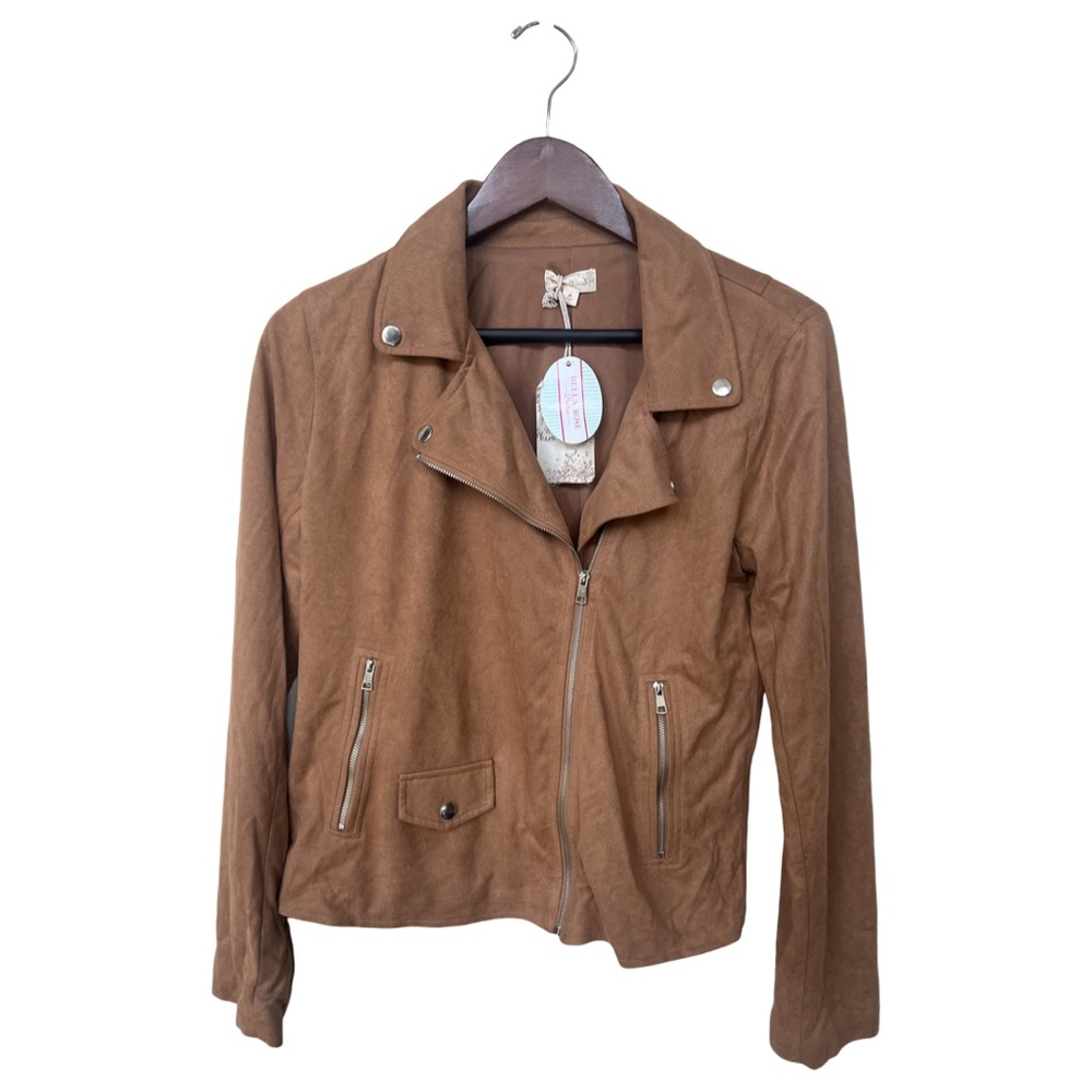 Hem & Thread Suede Moto Jacket Camel Medium Lightweight For Spring